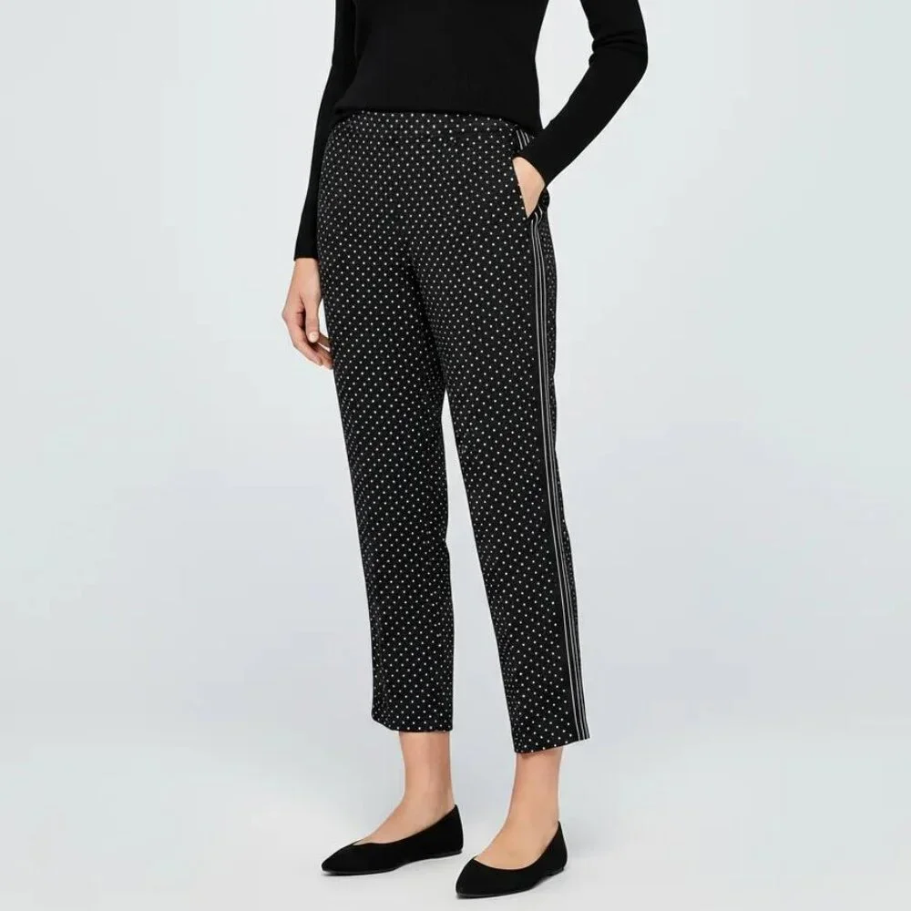 ZARA Basic Women's Polka Dot Striped Sides Flat Front Black Crop Pants Size XS - Picture 1 of 12